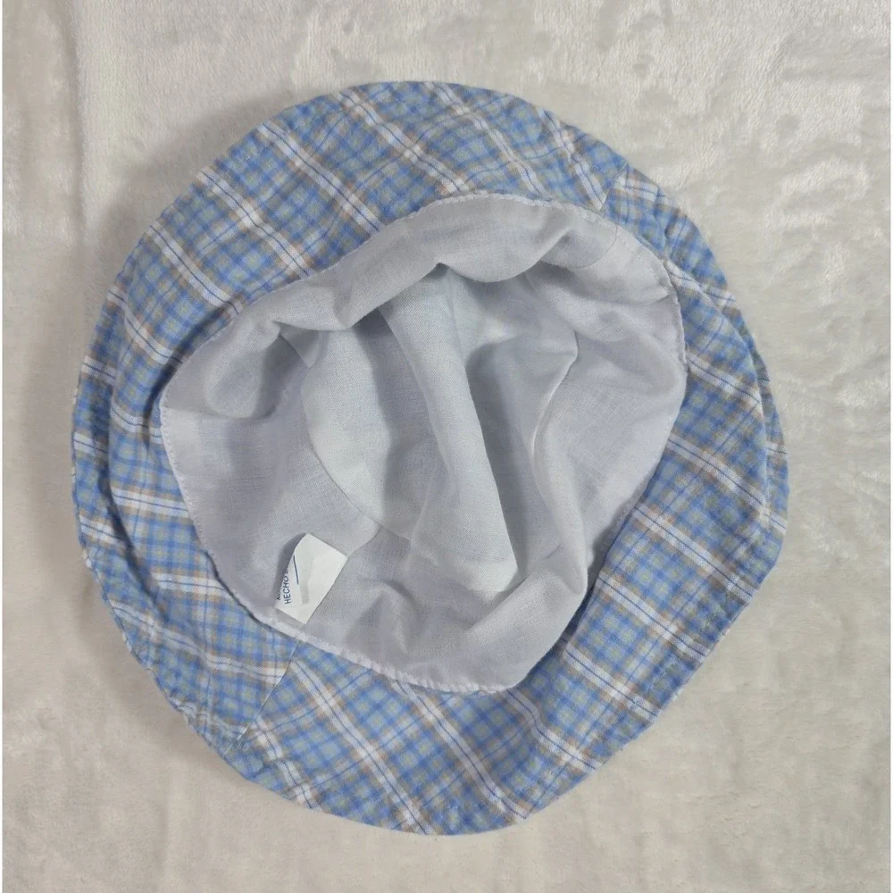 Y2K Vintage BT Kids Baby Boy Noah Ark Plaid Overall Hat Set 6-9M